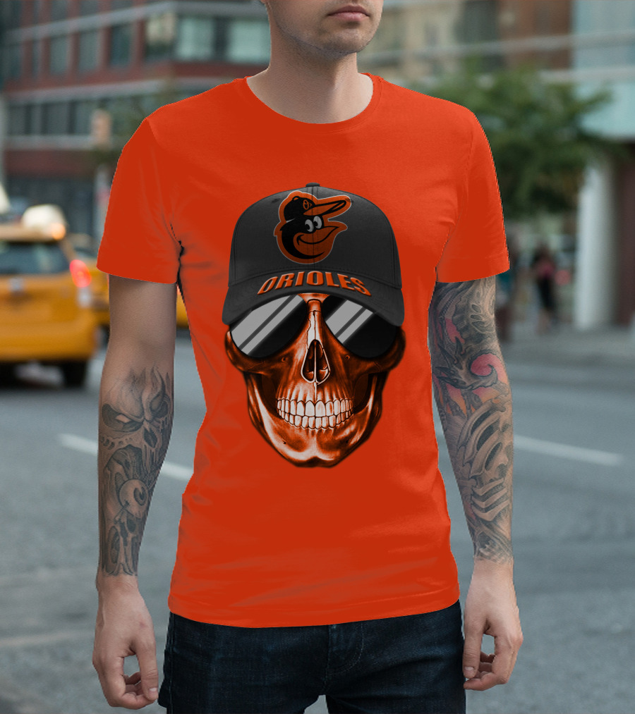 Baltimore Orioles Skull With Cap T-Shirt