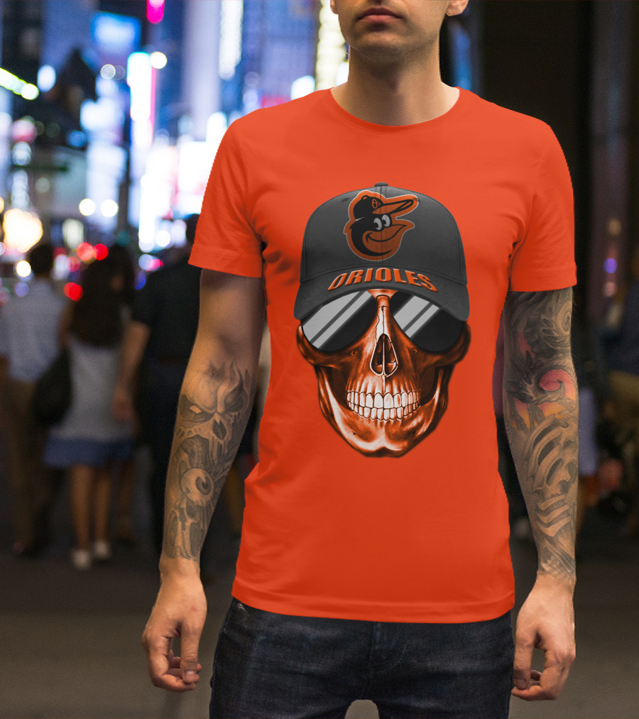Baltimore Orioles Skull With Cap T-Shirt