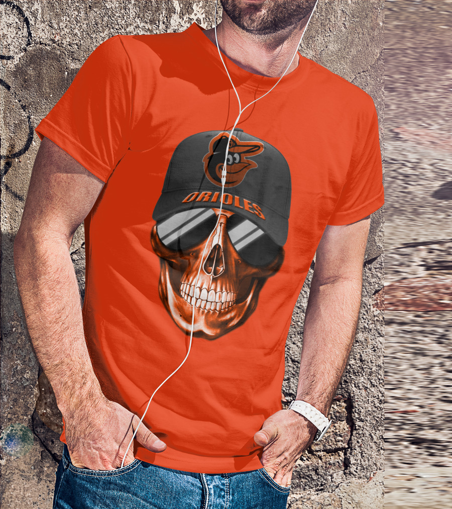 Baltimore Orioles Skull With Cap T-Shirt