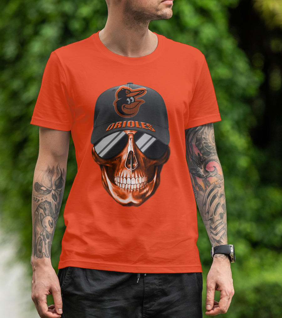 Baltimore Orioles Skull With Cap T-Shirt
