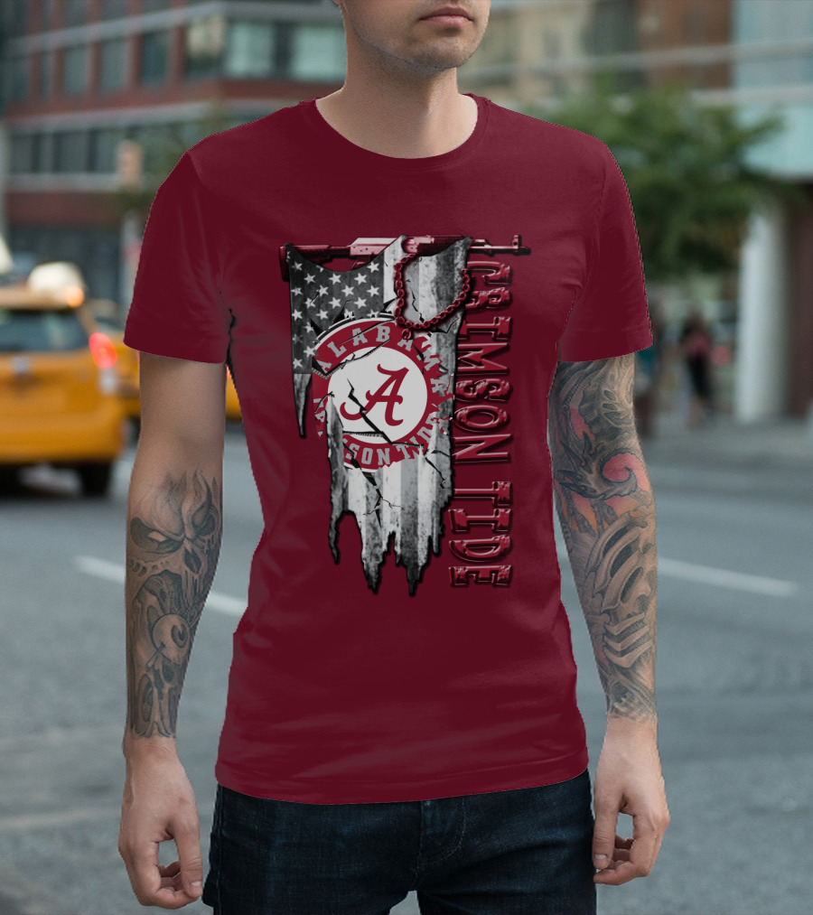 Alabama Crimson Tide American Flag Distressed T-Shirt