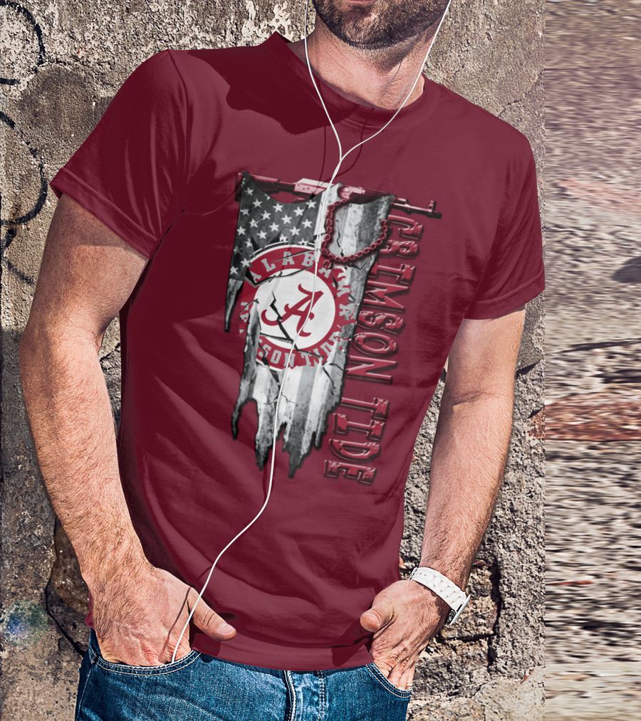 Alabama Crimson Tide American Flag Distressed T-Shirt
