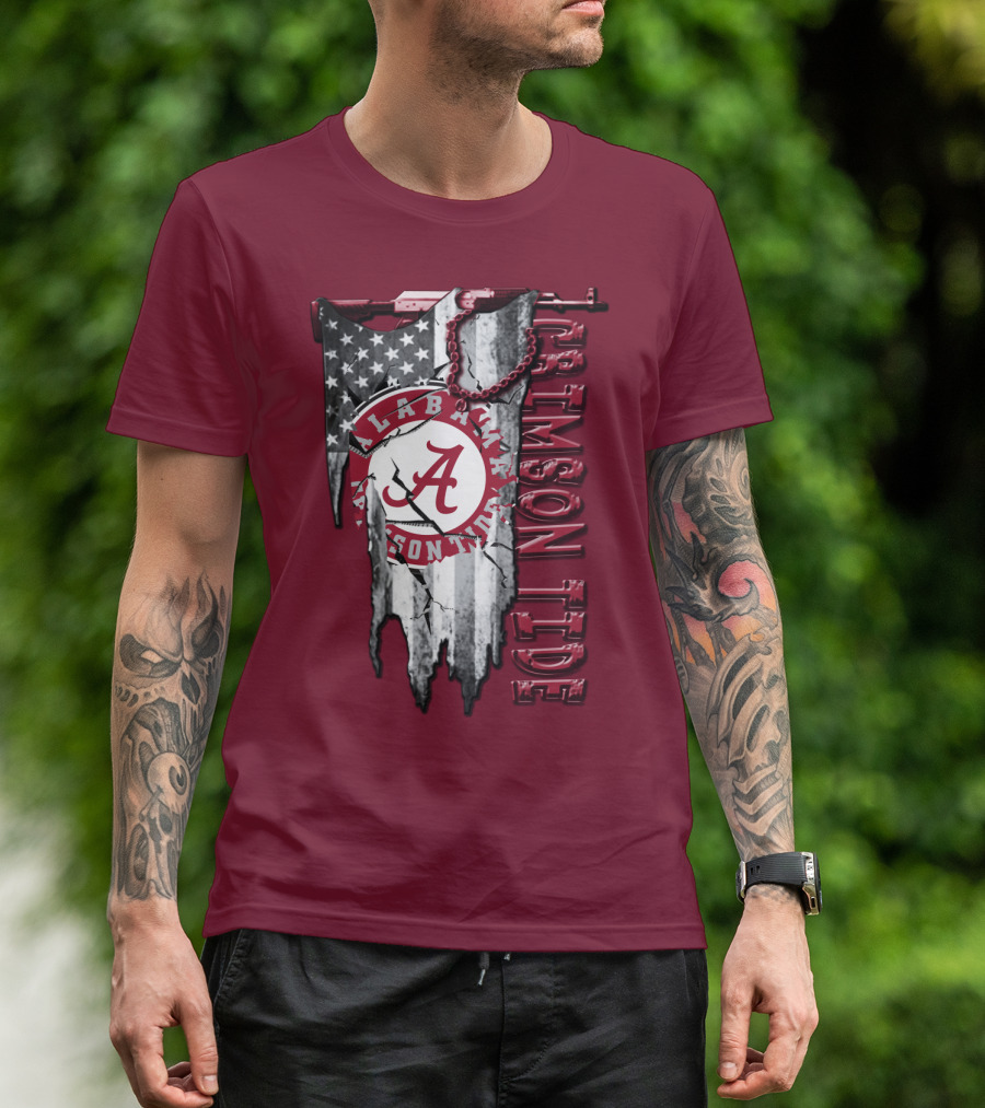 Alabama Crimson Tide American Flag Distressed T-Shirt