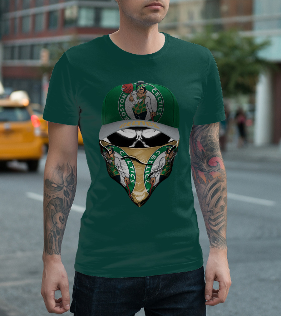 Boston Celtics Lucky The Leprechaun Masked Cap T-Shirt