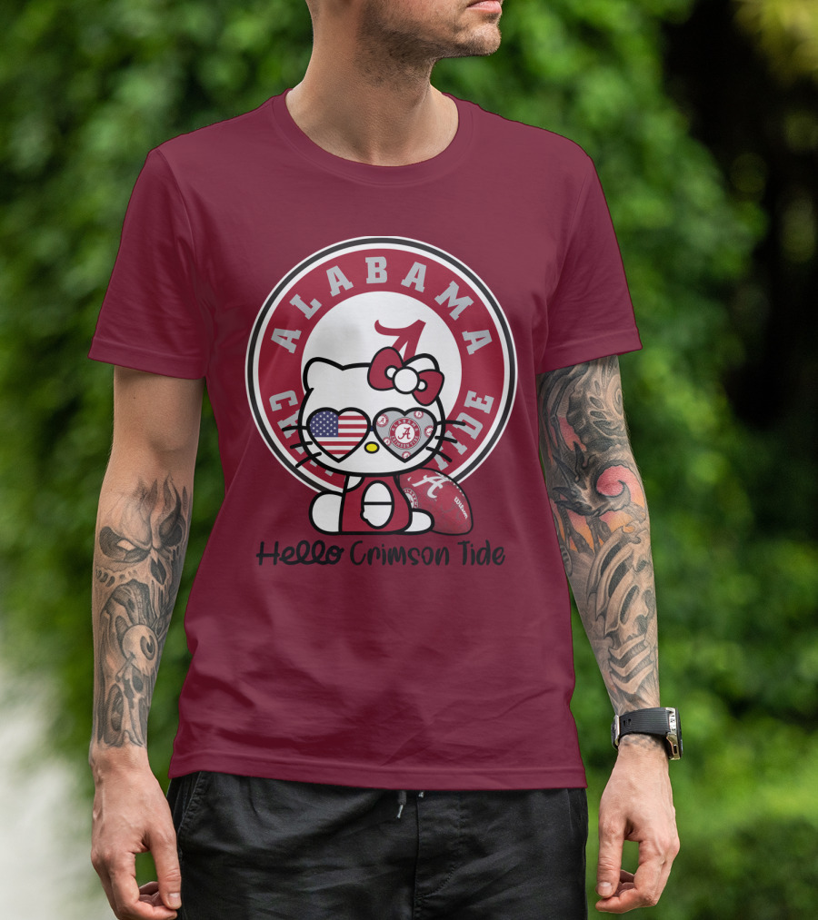 Alabama Crimson Tide Hello Crimson Tide American Flag Football T-Shirt