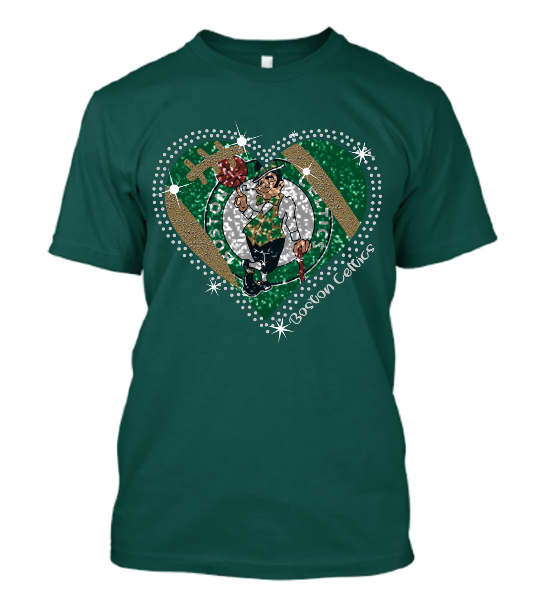 Boston Celtics Heart Logo With Sparkling Green And Gold Accents T-Shirt