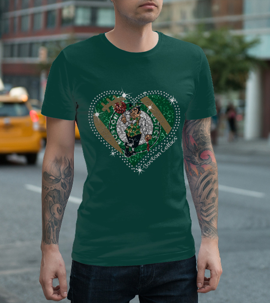 Boston Celtics Heart Logo With Sparkling Green And Gold Accents T-Shirt