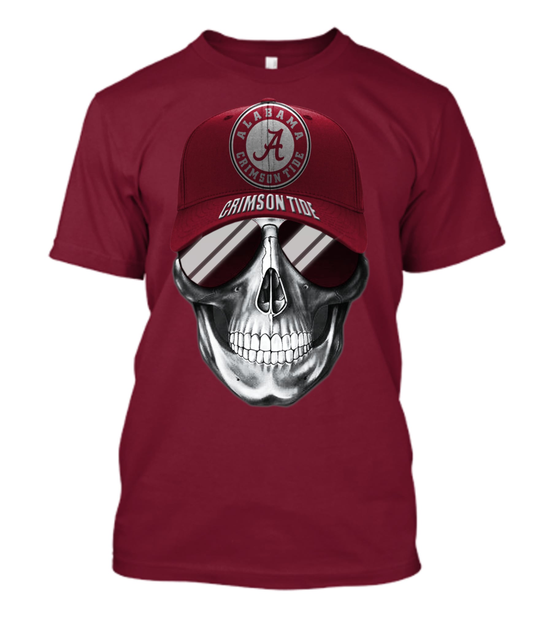 Alabama Crimson Tide Skull With Cap And Sunglasses T-Shirt