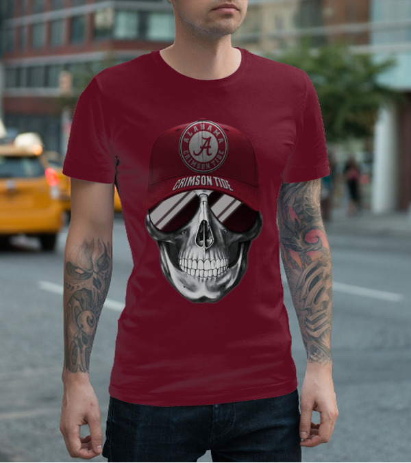 Alabama Crimson Tide Skull With Cap And Sunglasses T-Shirt