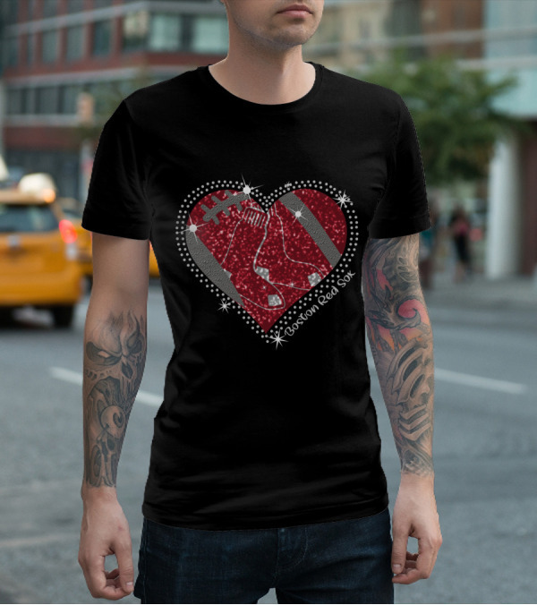 Boston Red Sox Heart With Football Elements T-Shirt
