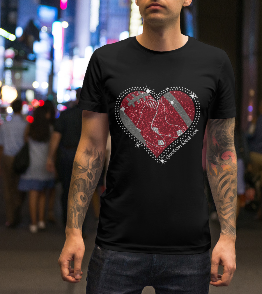 Boston Red Sox Heart With Football Elements T-Shirt