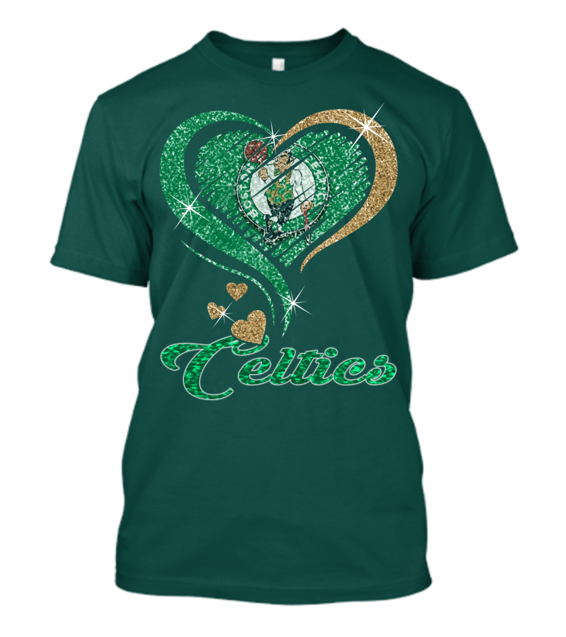 Celtics Heart Basketball Logo Sparkle T-Shirt