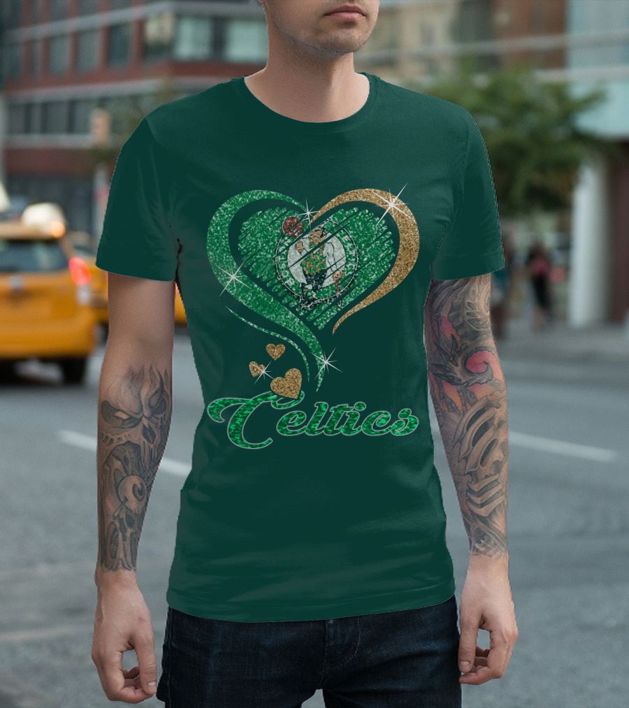 Celtics Heart Basketball Logo Sparkle T-Shirt