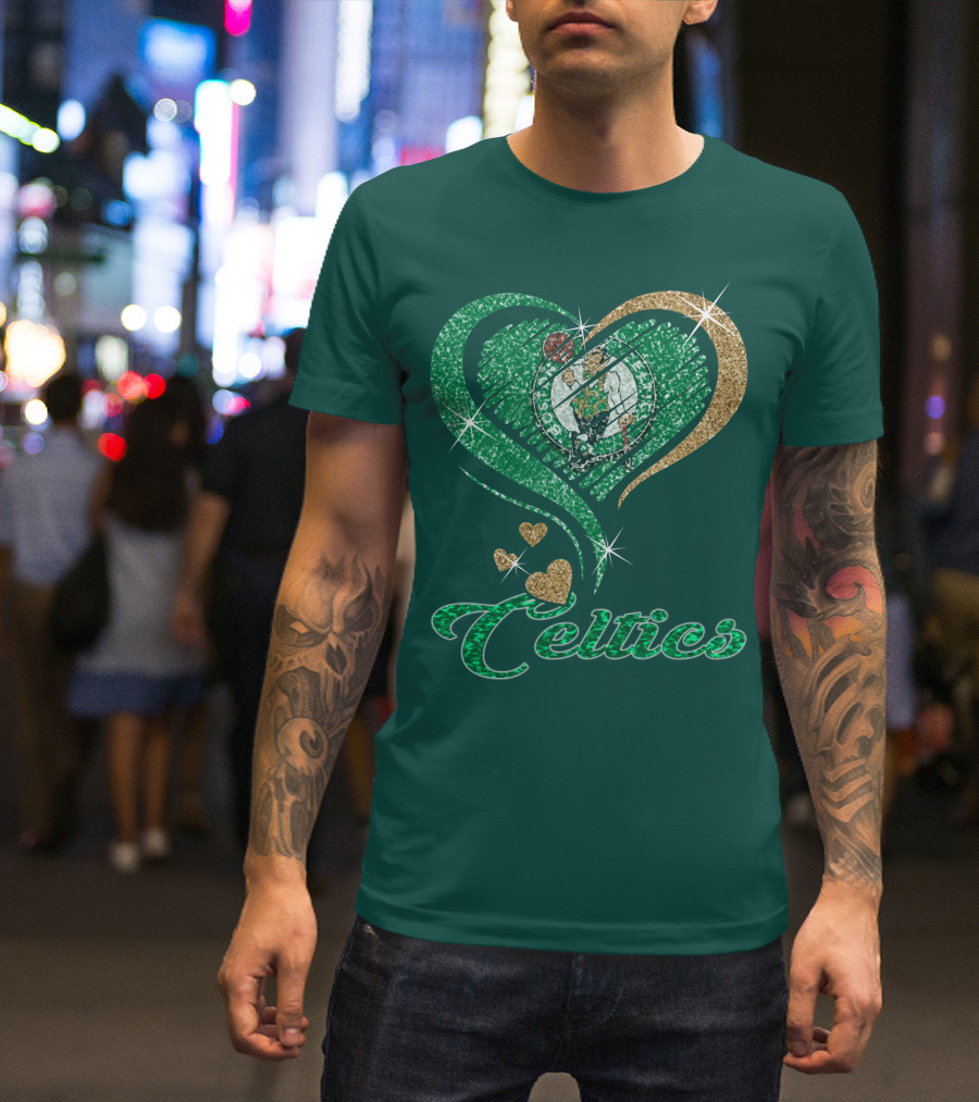 Celtics Heart Basketball Logo Sparkle T-Shirt