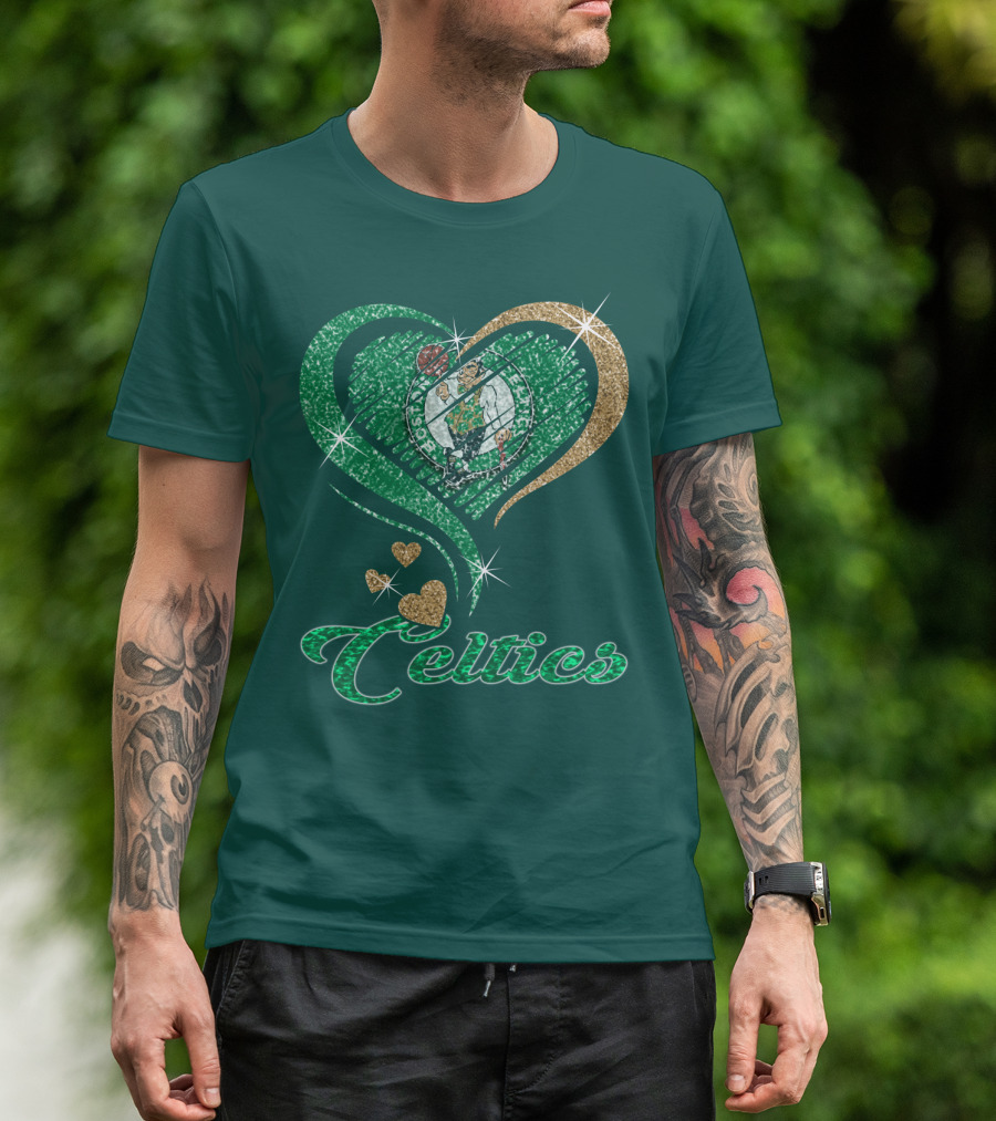 Celtics Heart Basketball Logo Sparkle T-Shirt