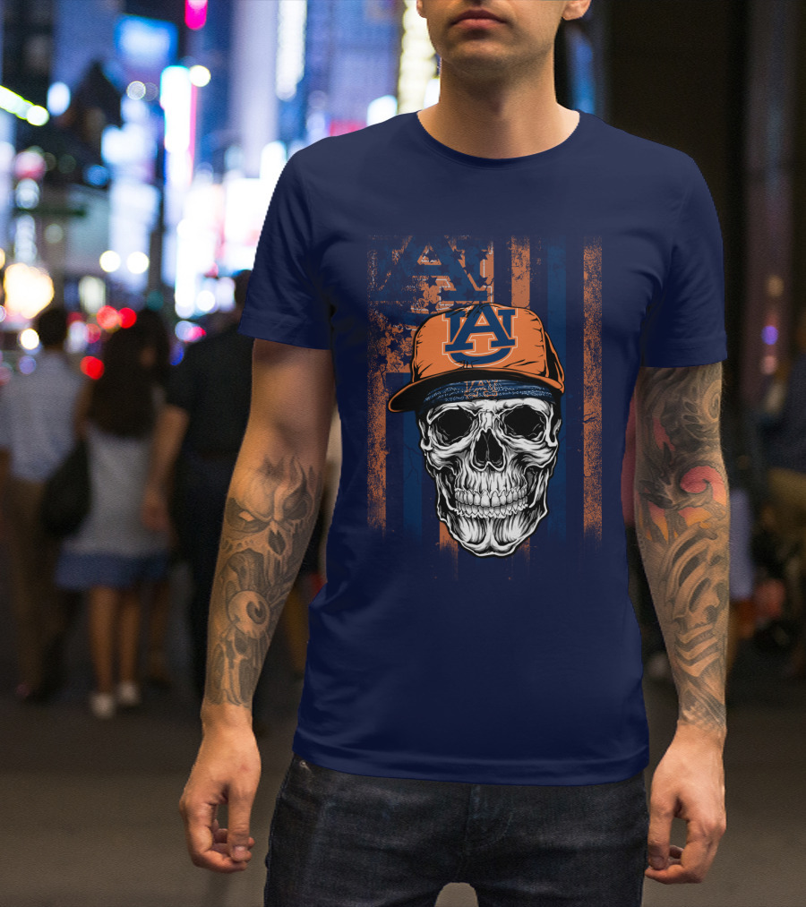 Auburn Tigers Skull With Hat And Striped T-Shirt