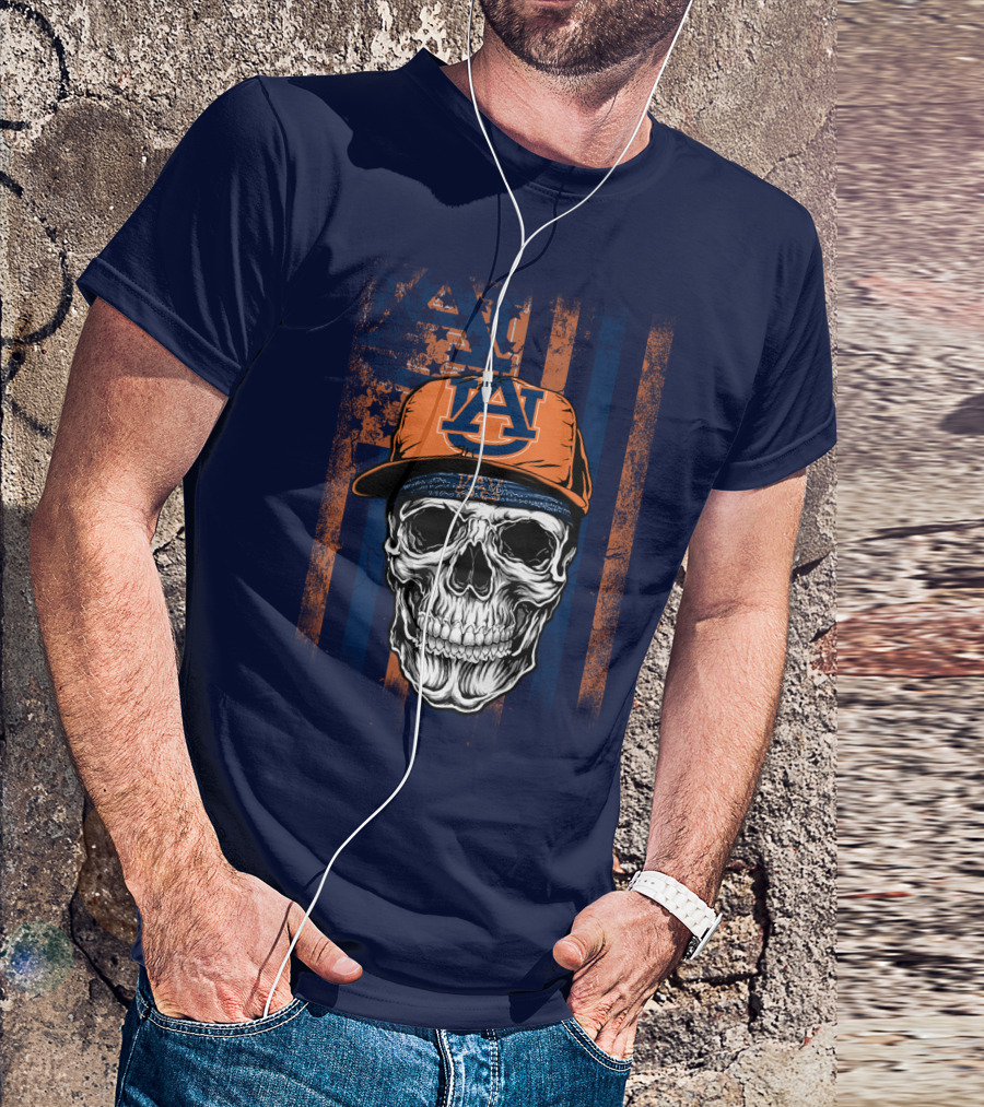 Auburn Tigers Skull With Hat And Striped T-Shirt