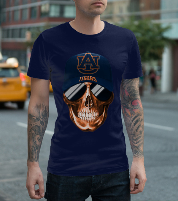 Auburn Tigers Skull With Au Logo Hat And Sunglasses T-Shirt