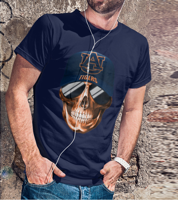 Auburn Tigers Skull With Au Logo Hat And Sunglasses T-Shirt