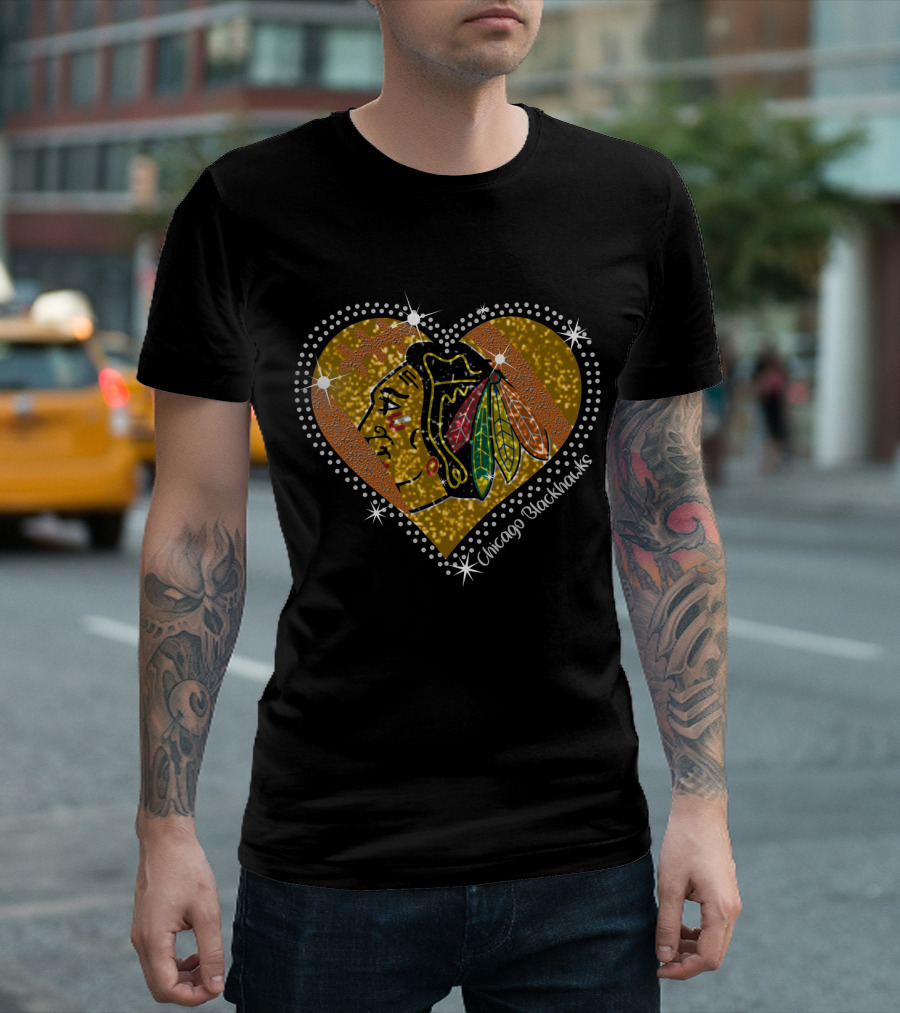 Chicago Blackhawks Heart Glitter T-Shirt