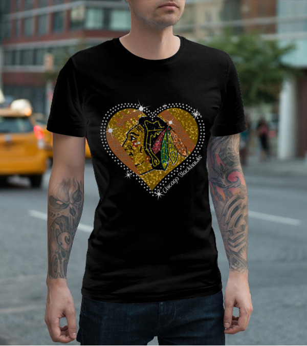 Chicago Blackhawks Heart Glitter T-Shirt