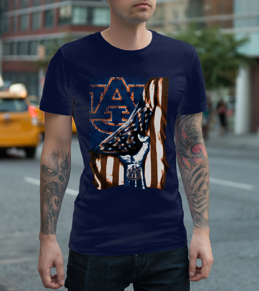 Auburn Tigers American Flag Hand Symbol With Au T-Shirt