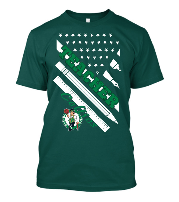 Boston Celtics Teacher Stars And Stripes Pencil Ruler T-Shirt