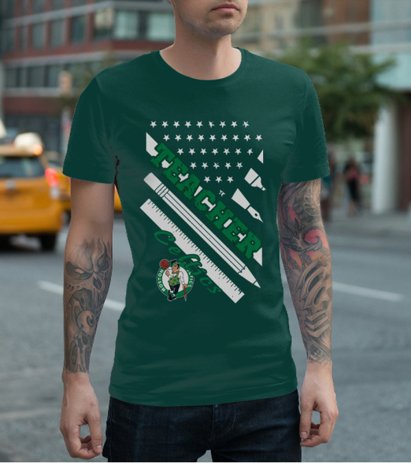 Boston Celtics Teacher Stars And Stripes Pencil Ruler T-Shirt