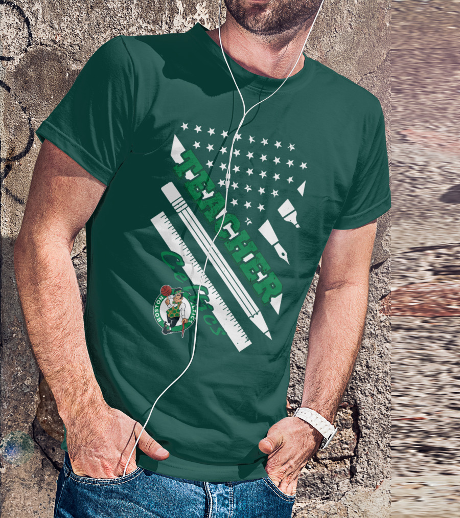 Boston Celtics Teacher Stars And Stripes Pencil Ruler T-Shirt