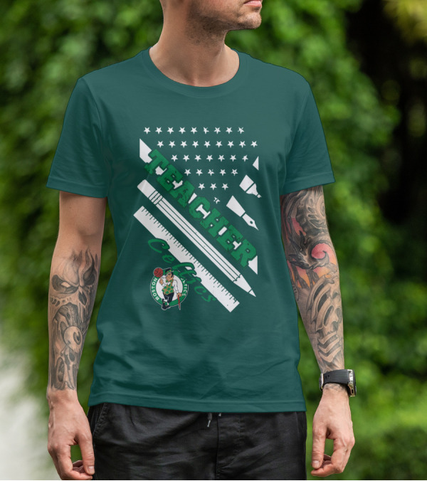 Boston Celtics Teacher Stars And Stripes Pencil Ruler T-Shirt