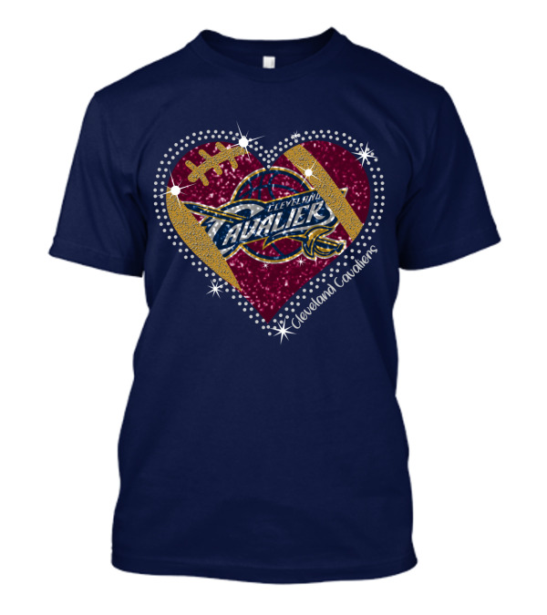 Cleveland Cavaliers Heart Football Basketball Sparkle T-Shirt