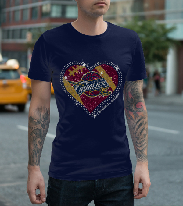 Cleveland Cavaliers Heart Football Basketball Sparkle T-Shirt