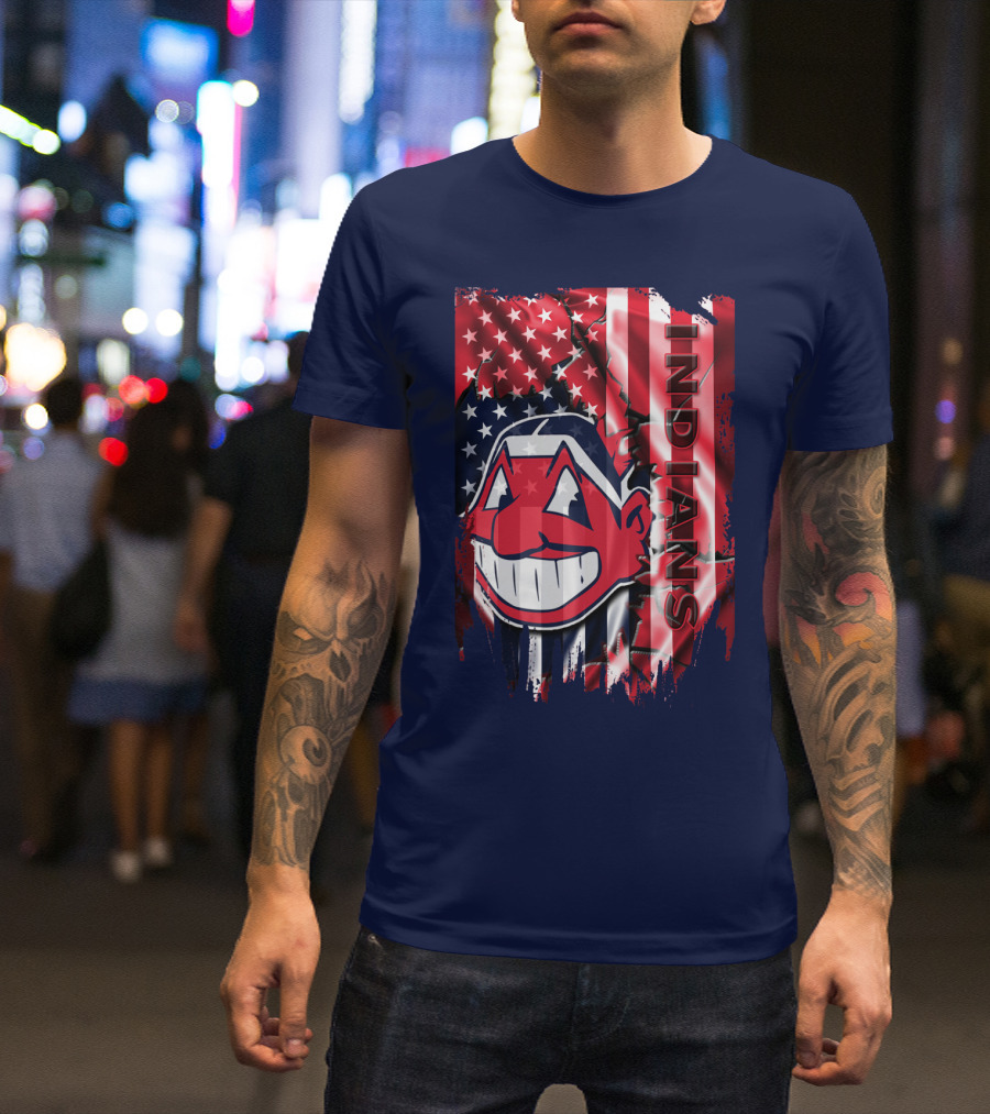 Cleveland Indians Chief Wahoo American Flag Patriotic Baseball T-Shirt