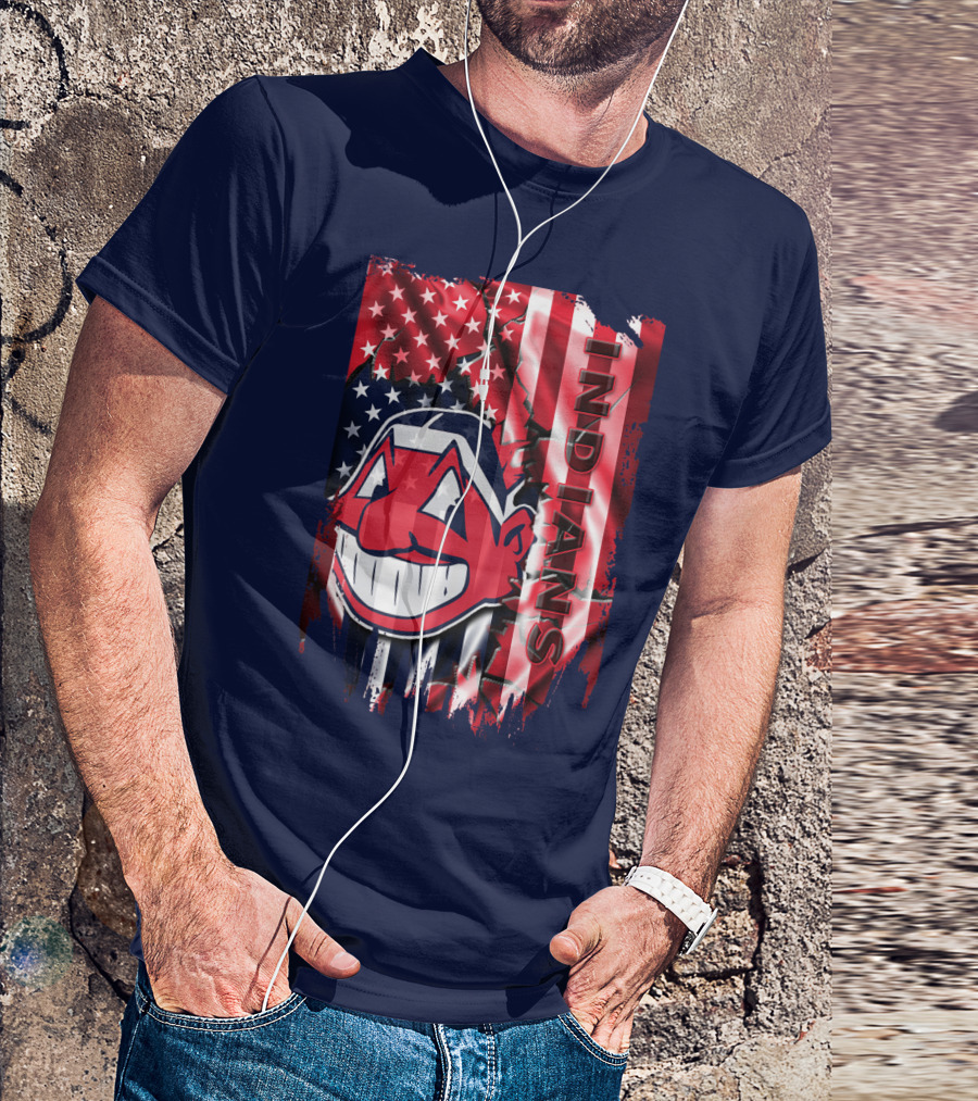Cleveland Indians Chief Wahoo American Flag Patriotic Baseball T-Shirt