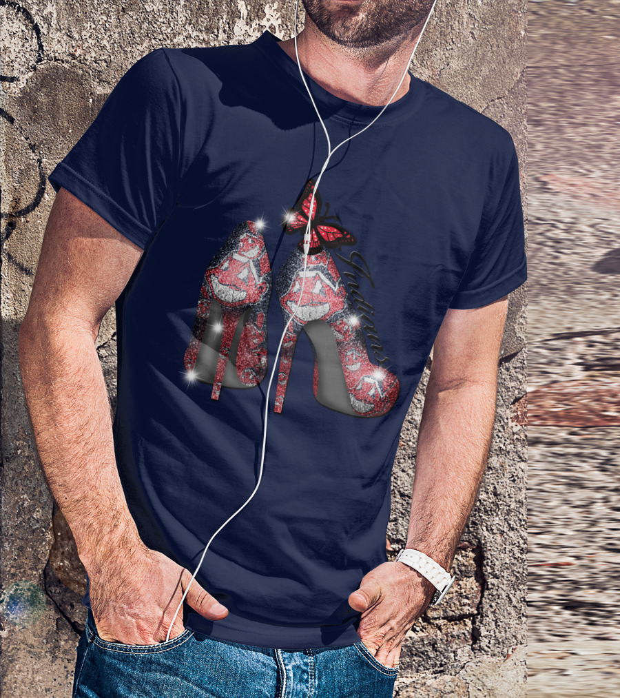 Cleveland Indians Heels With Butterfly And Baseball Motif T-Shirt