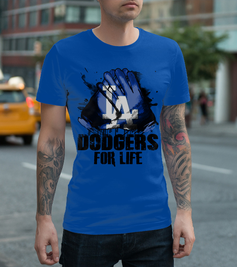 La Dodgers For Life Blue Graphic Featuring Iconic Logo With Hands T-Shirt