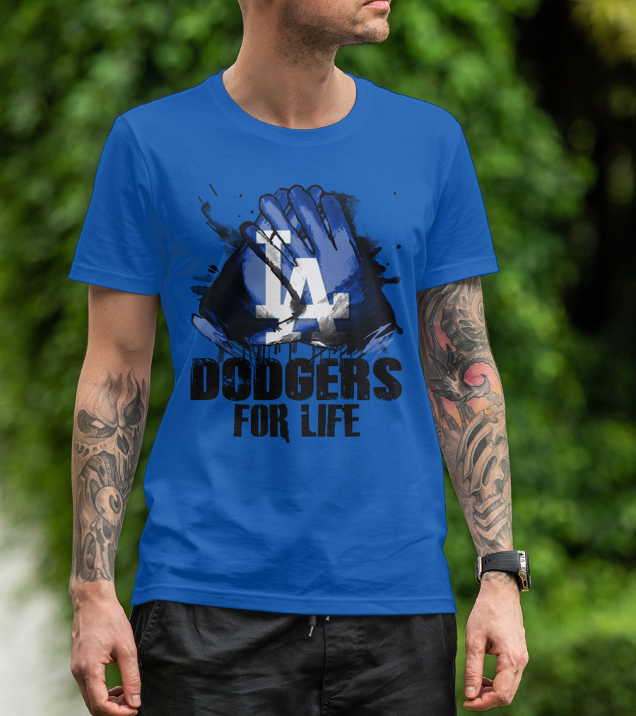 La Dodgers For Life Blue Graphic Featuring Iconic Logo With Hands T-Shirt