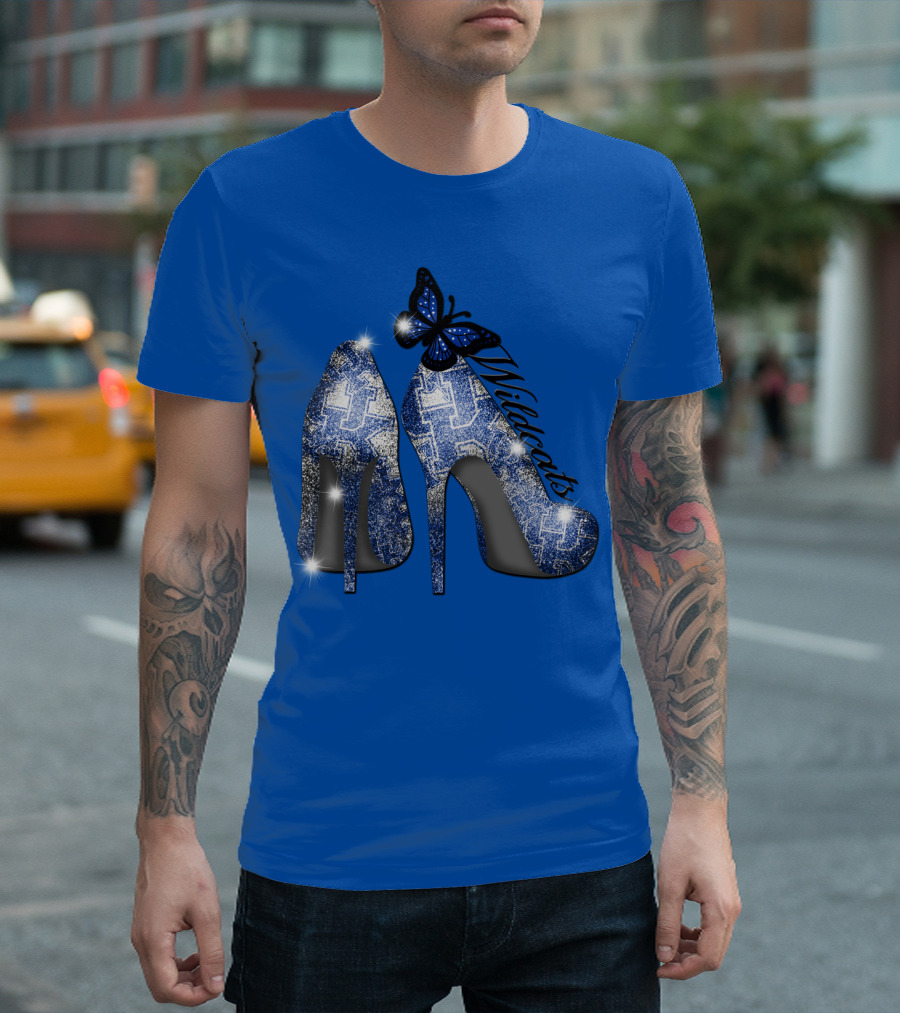 Kentucky Wildcats High Heels And Butterfly In Blue T-Shirt