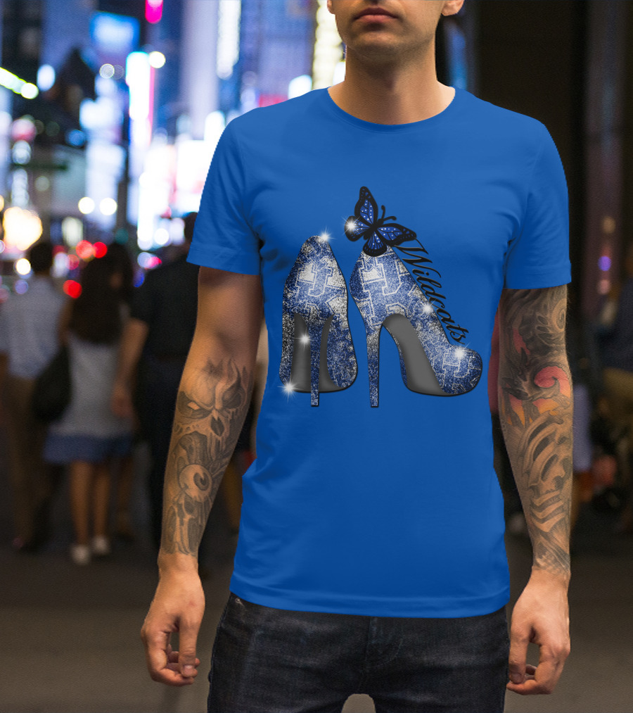 Kentucky Wildcats High Heels And Butterfly In Blue T-Shirt