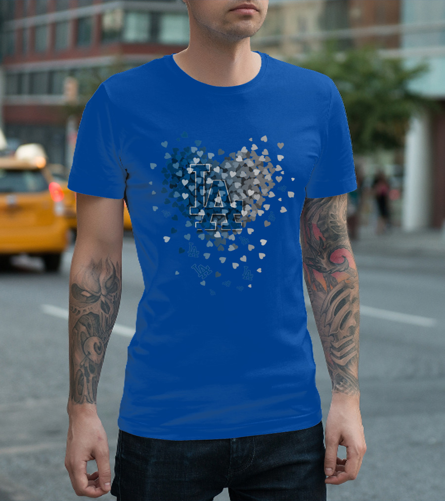 Los Angeles Dodgers La Hearts Logo Blue T-Shirt