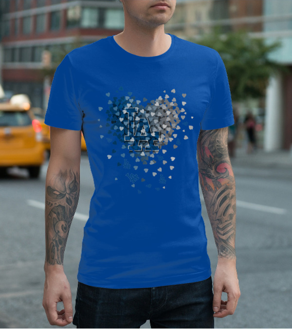 Los Angeles Dodgers La Hearts Logo Blue T-Shirt