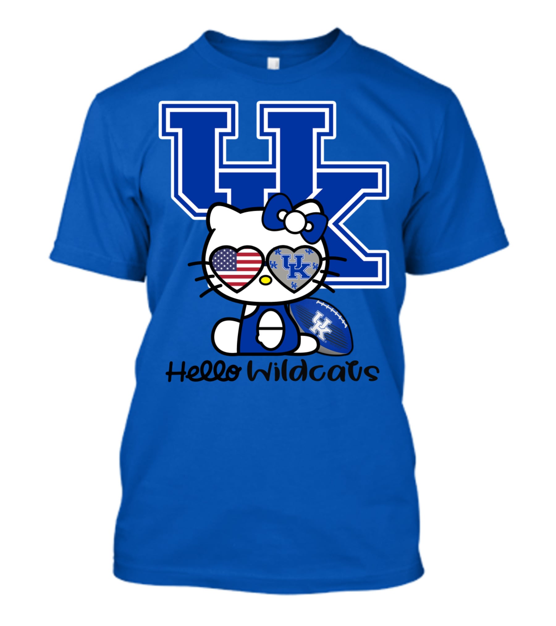 Hello Wildcats Uk Logo Hello Kitty With American Heart And Football T-Shirt