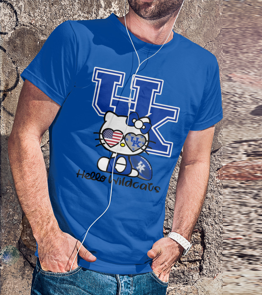 Hello Wildcats Uk Logo Hello Kitty With American Heart And Football T-Shirt