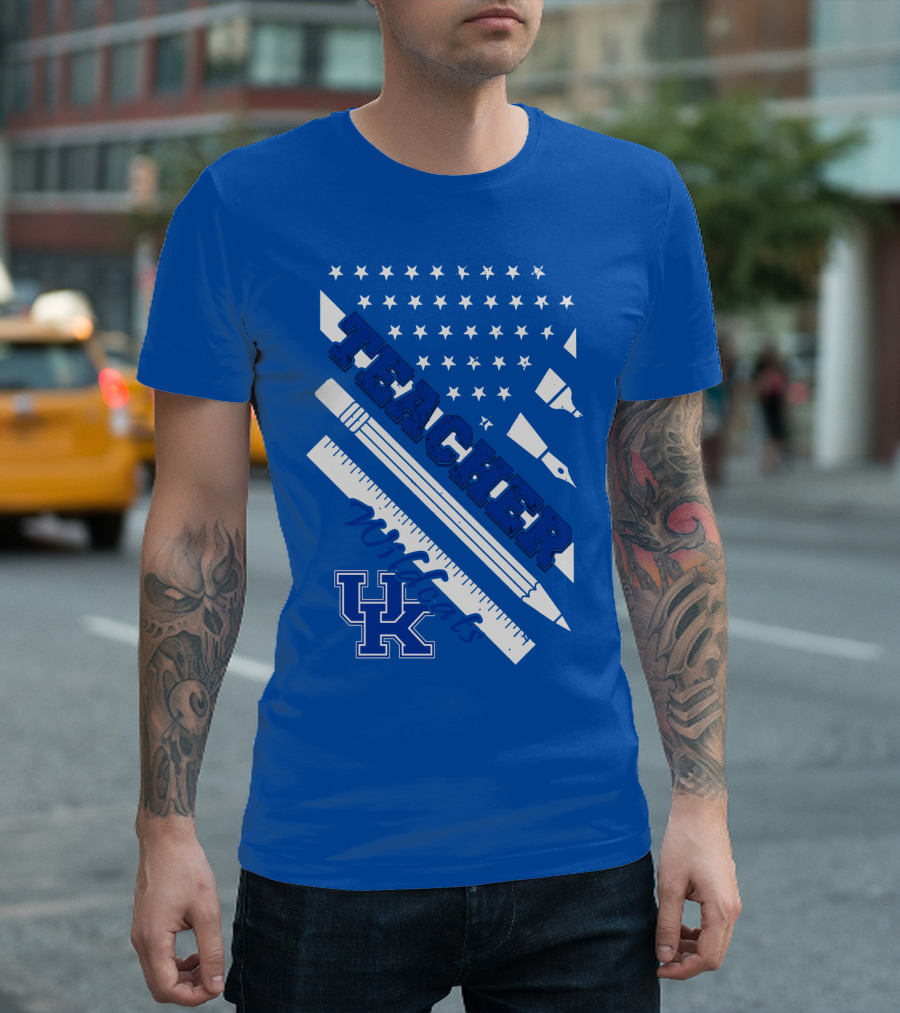Teacher Wildcats Uk Logo With Stars And Pencils T-Shirt