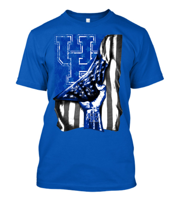 Kentucky Wildcats U.s. Flag Blue And White Logo Fusion T-Shirt