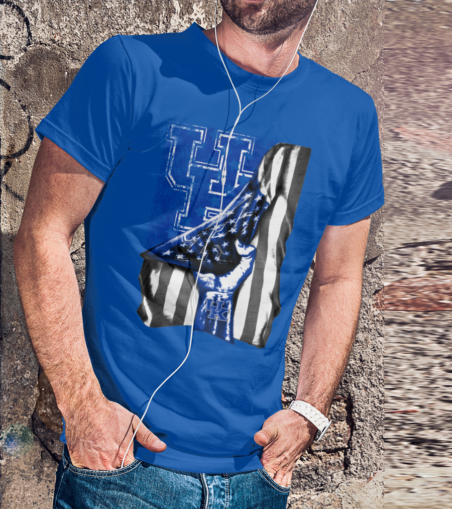 Kentucky Wildcats U.s. Flag Blue And White Logo Fusion T-Shirt