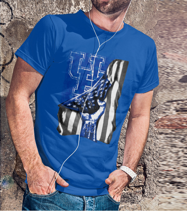 Kentucky Wildcats U.s. Flag Blue And White Logo Fusion T-Shirt