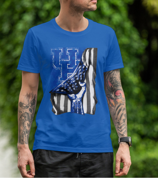 Kentucky Wildcats U.s. Flag Blue And White Logo Fusion T-Shirt