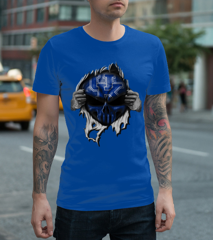 Kentucky Wildcats Skull UK Logo Blue Background T-Shirt