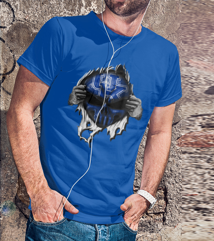 Kentucky Wildcats Skull UK Logo Blue Background T-Shirt